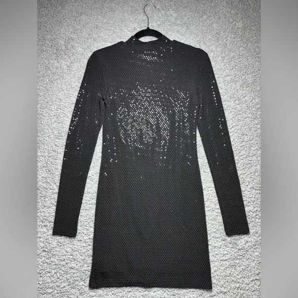 Elodie Dress Womens Small Mock Neck Long Sleeve Bodycon Sequins Lined Shine NEW - Picture 7 of 7